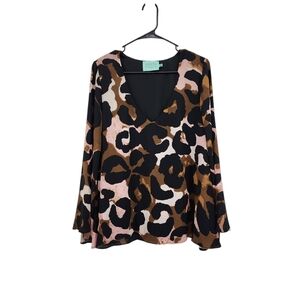 Judith March Women's Poly Animal Print Bell Sleeve Top - M